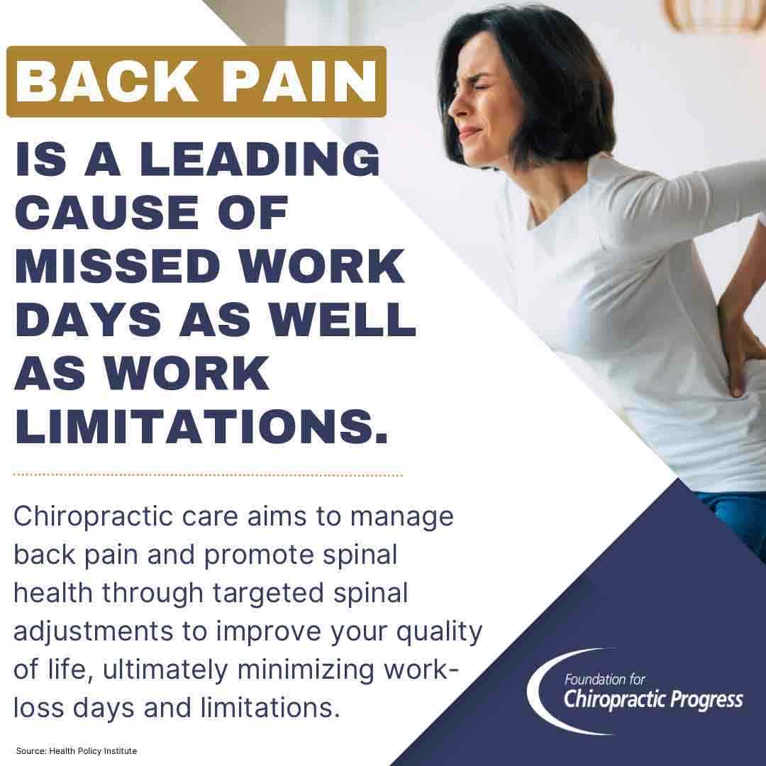 Improve your health and quality of life with #chiropractic care, Back pain is leading cause of missed work days as well as work limitations